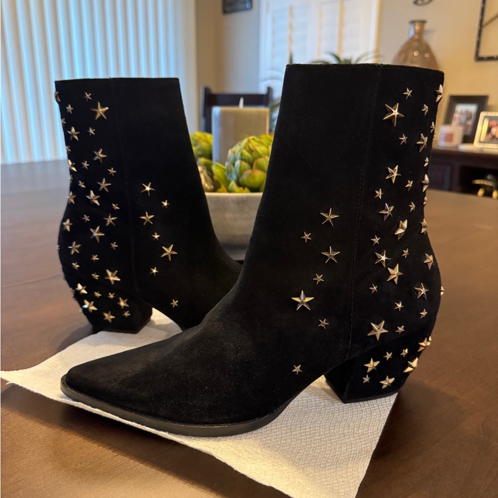 Star-Studded Black Ankle Boots
